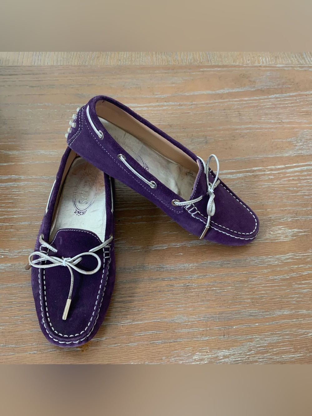 Tod’s Lightweight Purple Suede Lace-Up Bow Driving Loafer Flats Leather EU37